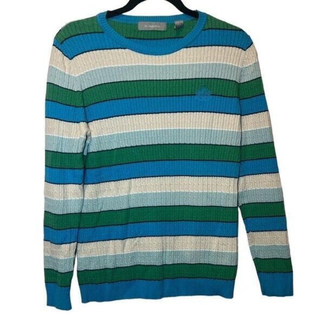 Liz Claiborne Women Sz L Long Sleeve Color Stripe Sweater Cotton Chest Hit